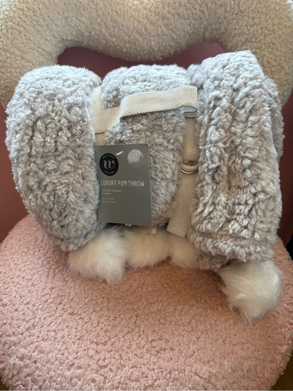 Wayland Square Luxury Pom Pom Throw Blanket Gray 50x60 NWT